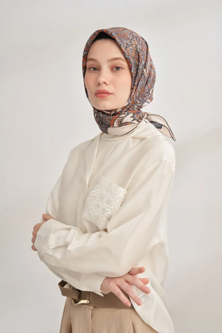 ARMANDA ANESHA DESEN TWILL İPEK EŞARP -KİREMİT
