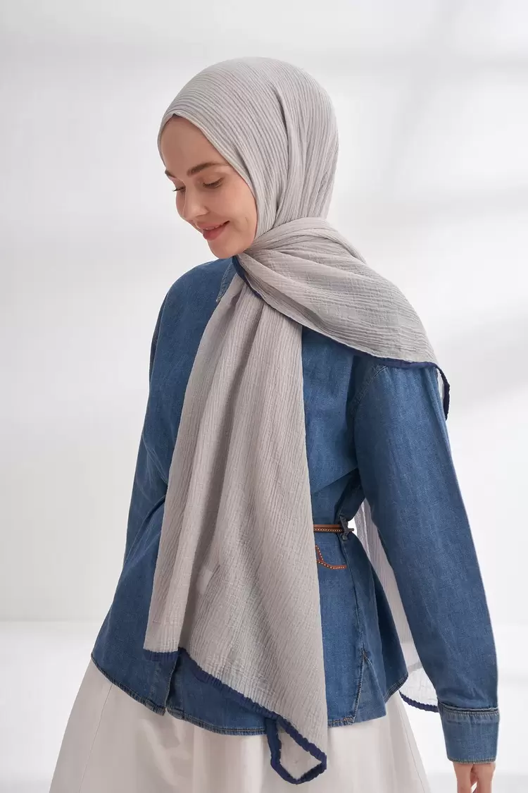ARMANDA - 3352 Müslin Biyeli Şal - Gümüş
