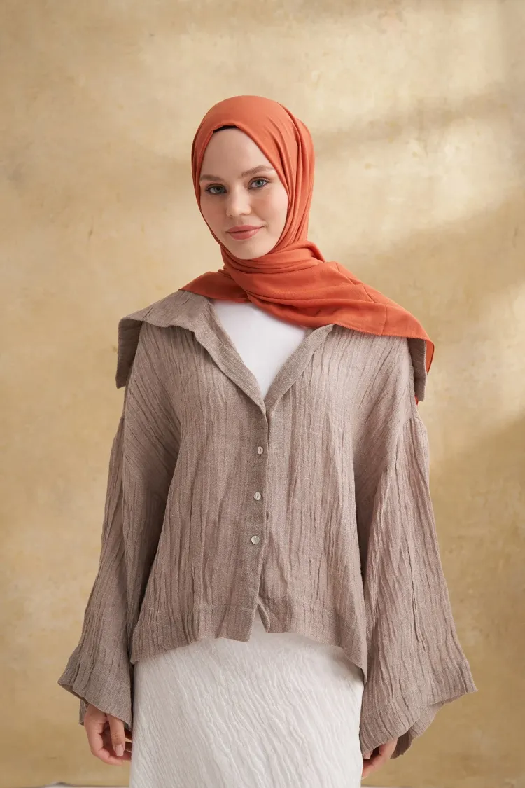 ARMANDA - 3009 Rustik Pamuksu Şal - Kiremit