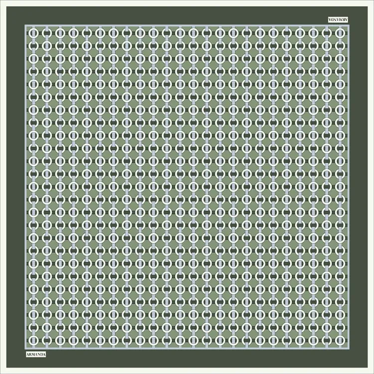 ARMANDA - 4350 Soil Desen Twill İpek Eşarp - Haki