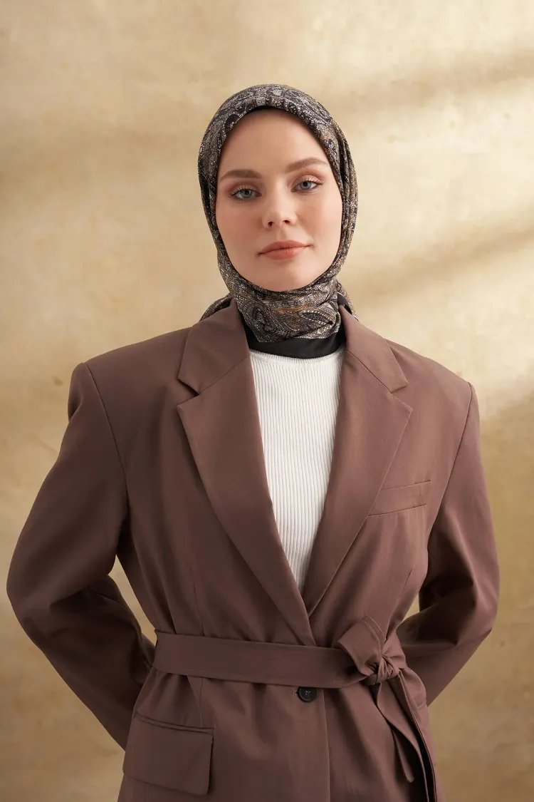 ARMANDA - 3155 Vintage Desen Eşarp - Siyah Dore
