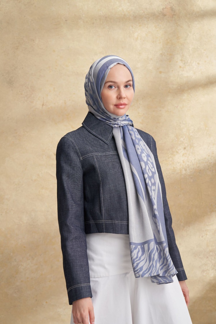 Armanda - 3304 Fiori Jakar Leopar Desen - İndigo