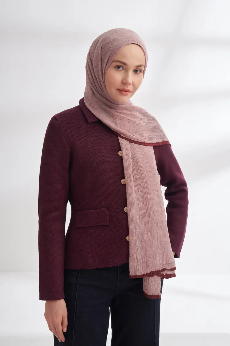 ARMANDA - 3352 Müslin Biyeli Şal - Sisli Pudra