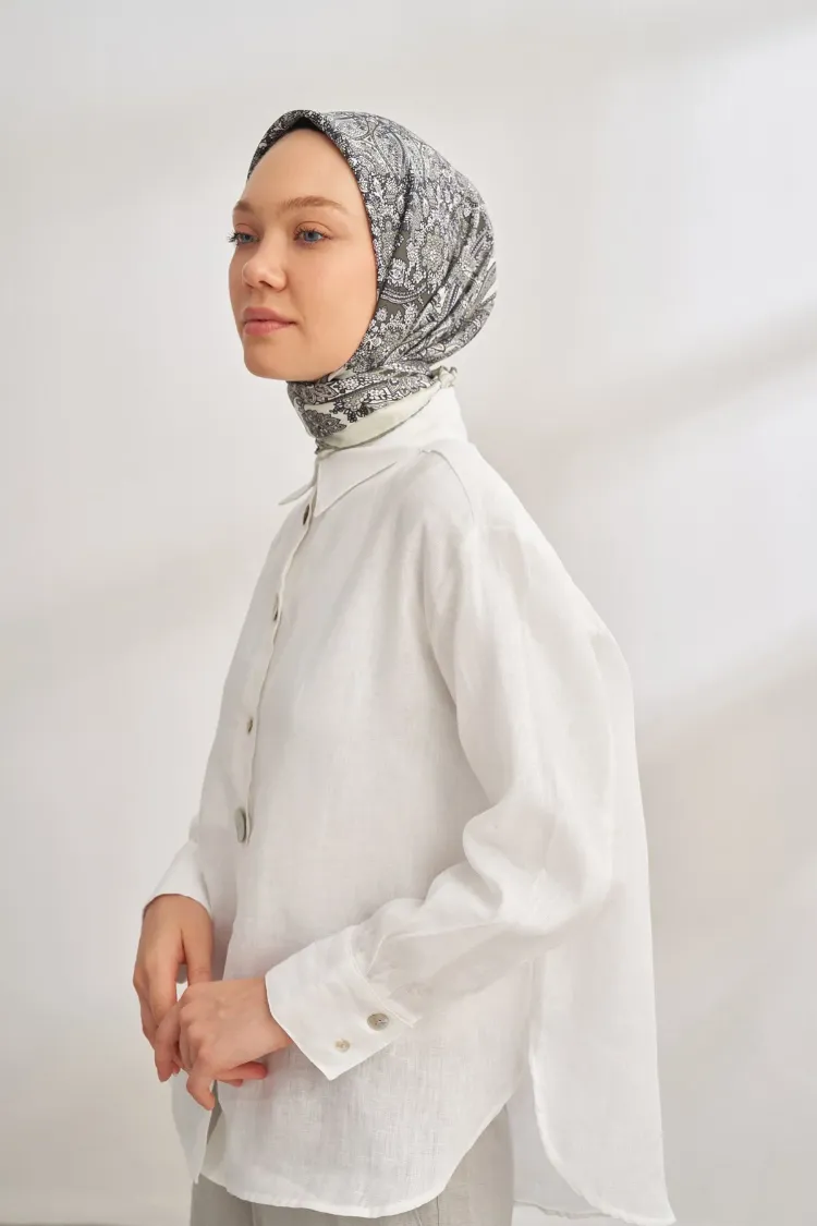 ARMANDA - 4352 Anesha Desen Twill İpek Eşarp - Keten Yeşili