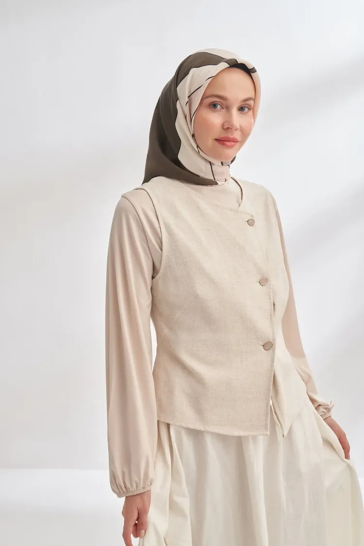 ARMANDA - 4355 İnaya Desen Twill İpek Eşarp - Taş-Vizon