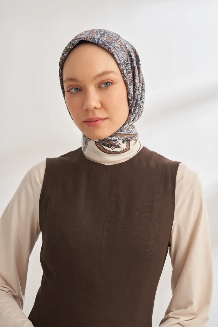 ARMANDA - 4352 Anesha Desen Twıll İpek Eşarp - Kahve