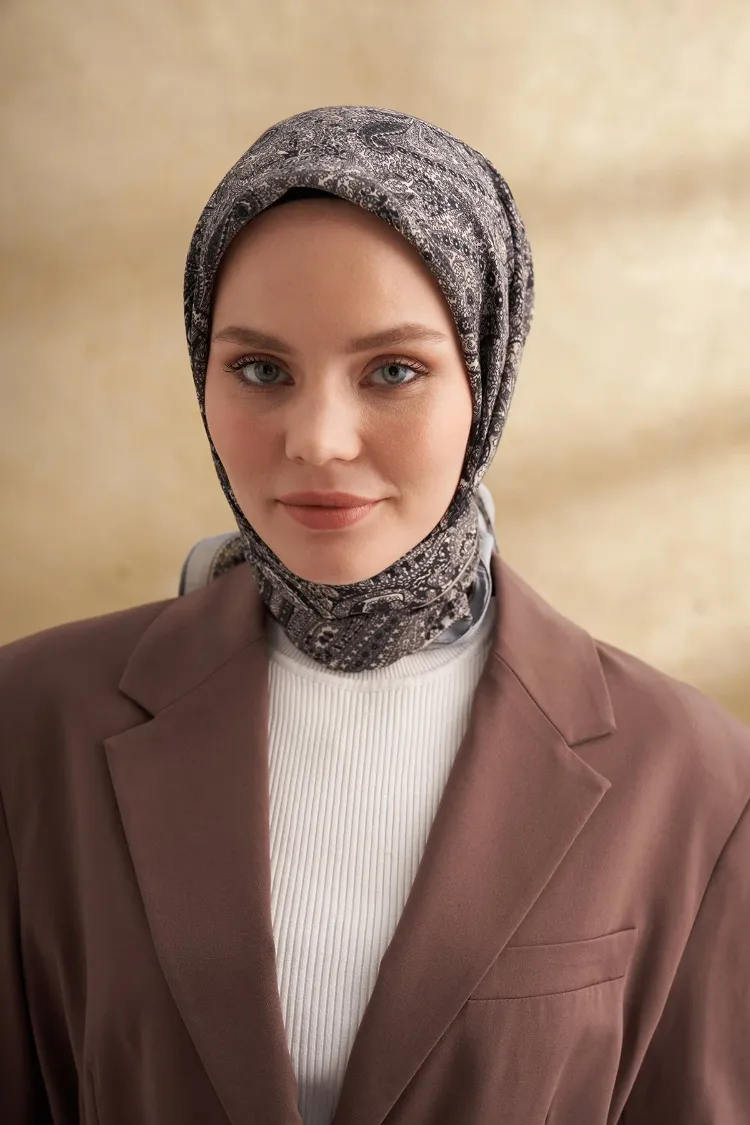 ARMANDA - 3155 Vintage Desen Eşarp - Gümüş