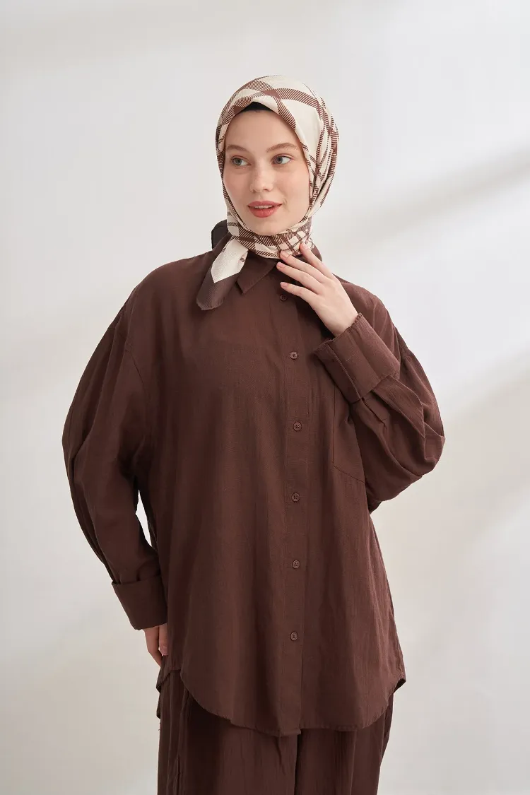 ARMANDA - 4358 Naya Desen Twill İpek Eşarp - Kahve