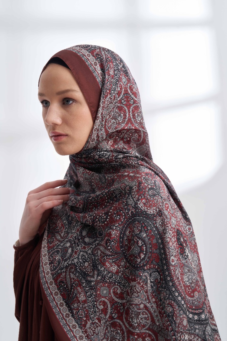 ARMANDA - 6036 Etnik Desen Şal - Burgundy