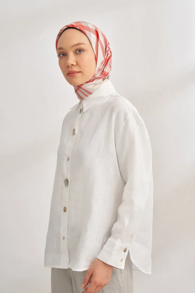 ARMANDA - 4358 Naya Desen Twill İpek Eşarp - Taş-Kırmızı