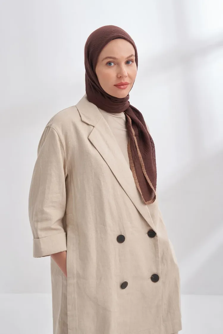 ARMANDA - 3353 Müslin Biyeli Eşarp - Acı Kahve