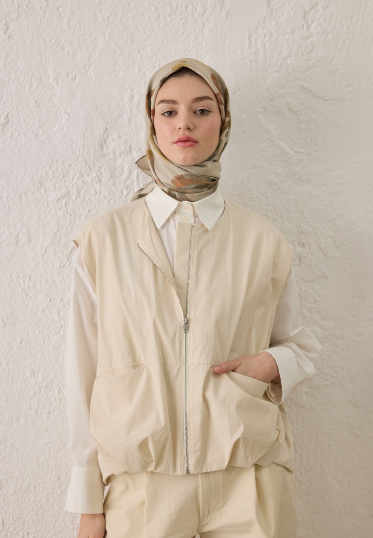 FRESH SCARFS - İsla Desen Pamuk İpek Eşarp - Vizon