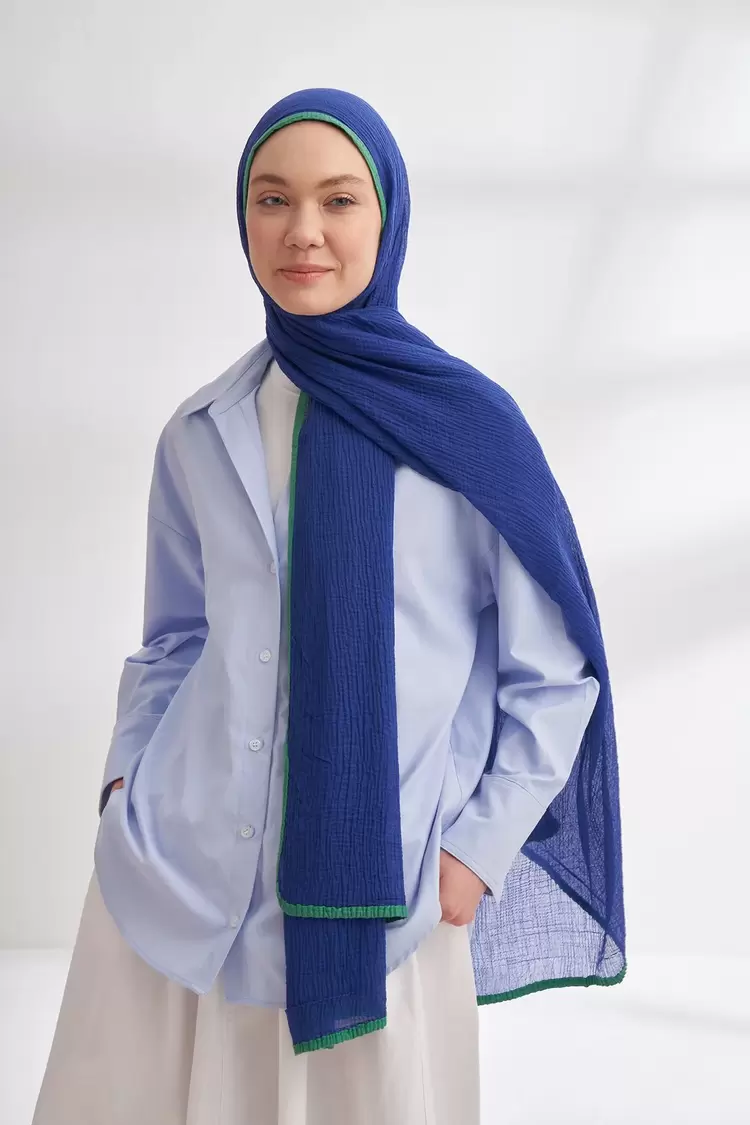 ARMANDA - 3352 Müslin Biyeli Şal - Morcivert