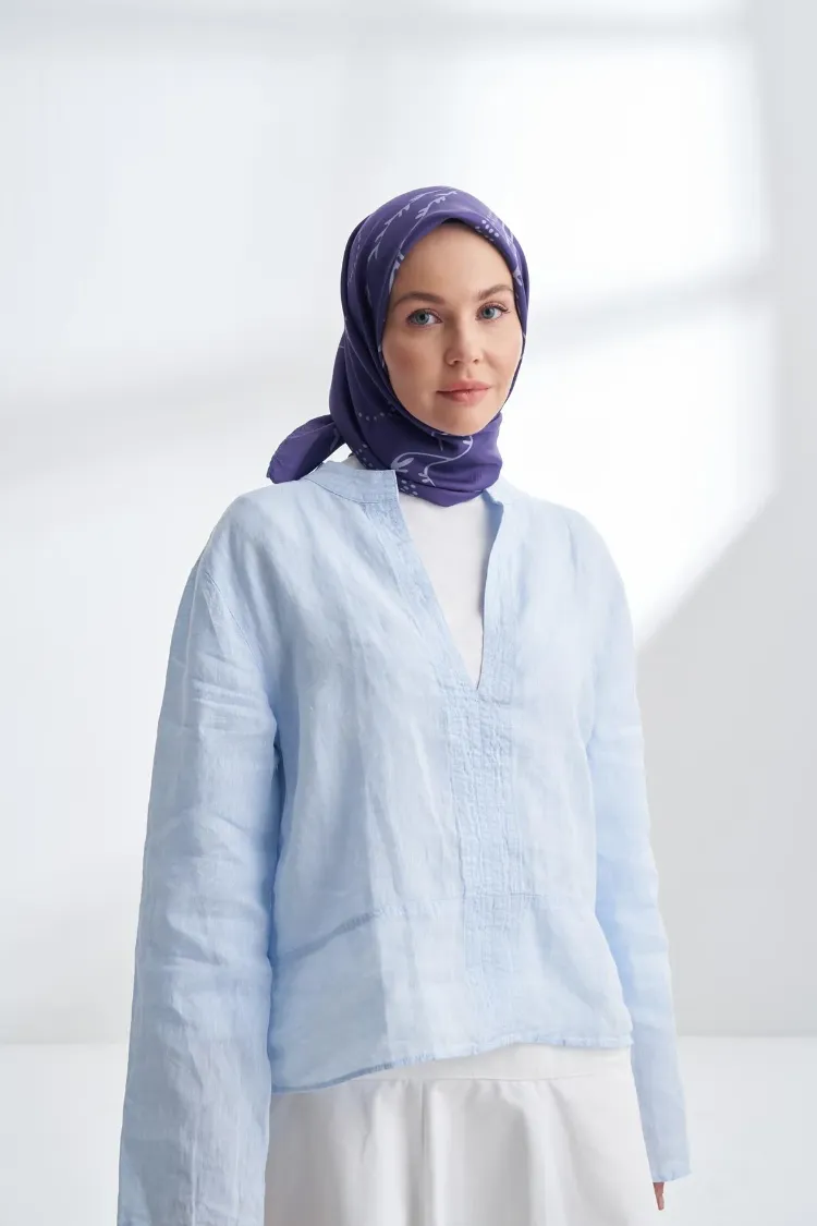 ARMANDA - 4313 Çift Taraflı Muse Desen Twıll İpek Eşarp - Leylak-Mürdüm