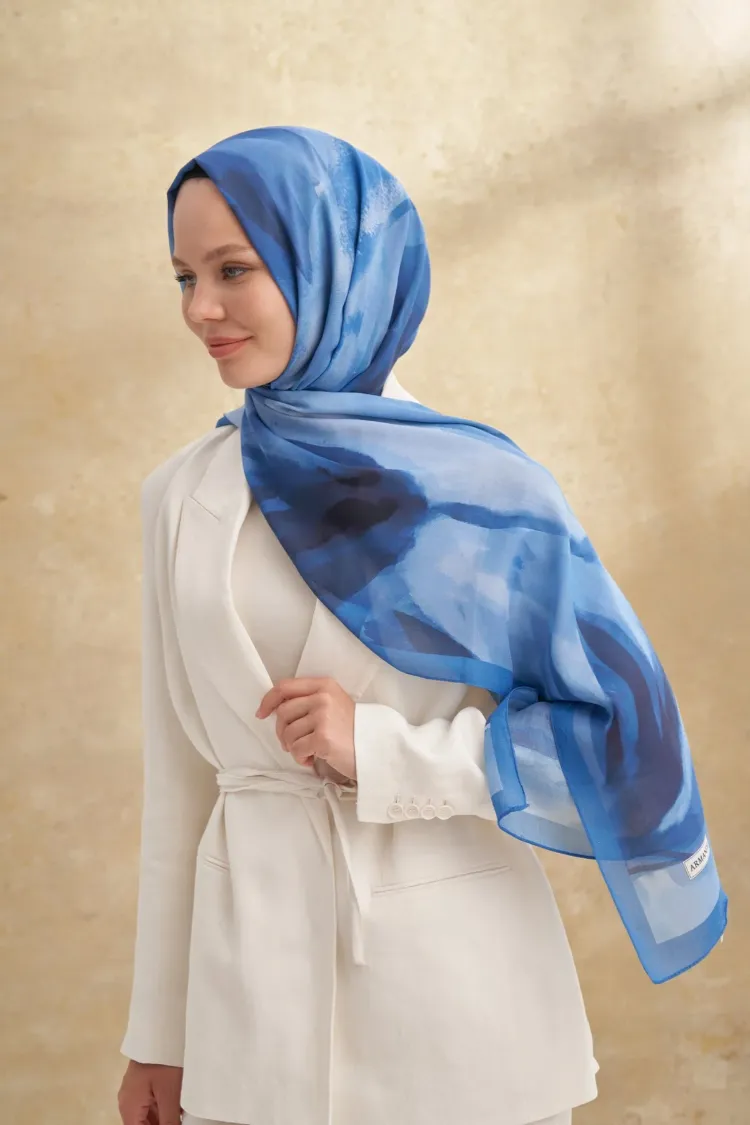 ARMANDA- 3381 İpek Modal Darcy Desen Şal - İndigo