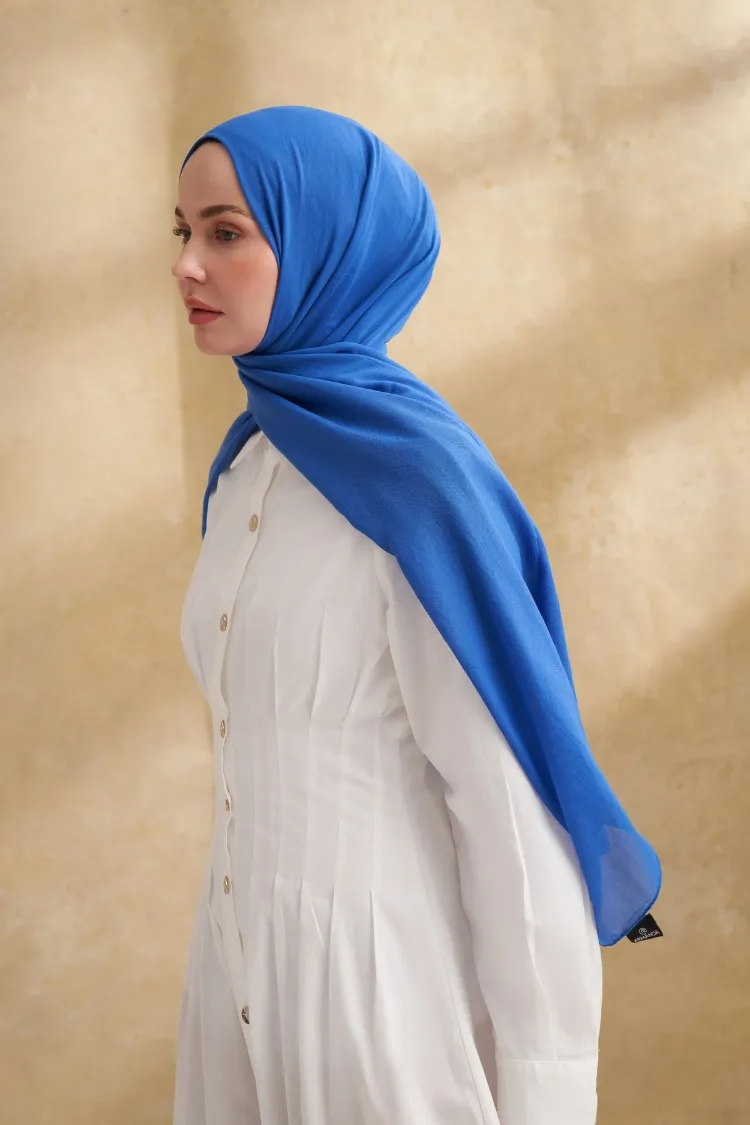 ARMANDA - 3009 Rustik Pamuksu Şal - Saks