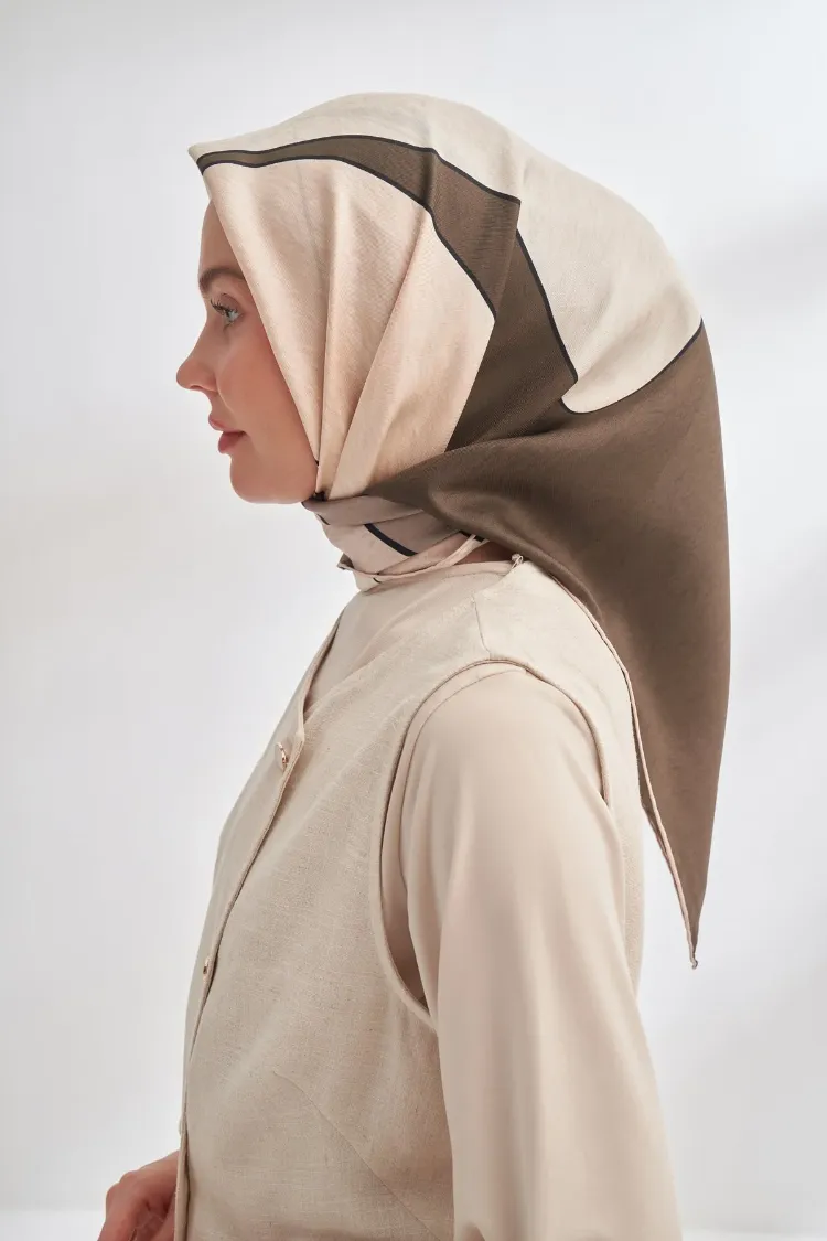 ARMANDA - 4355 İnaya Desen Twill İpek Eşarp - Taş-Vizon