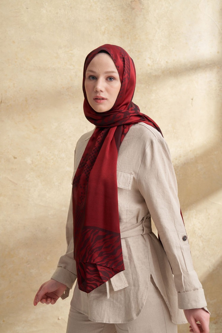 Armanda - 3304 Fiori Jakar Leopar Desen - Bordo