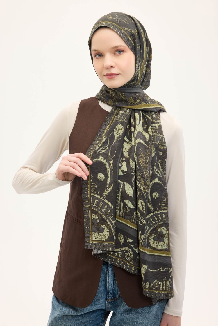 SİLK HOME - Urban Hours Antik Acı Kahve Mayda Şal 190x70