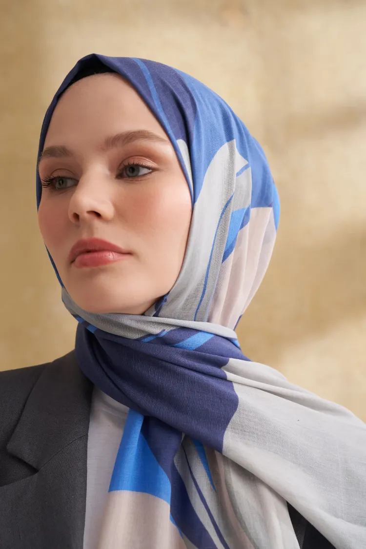 ARMANDA- 3383 İpek Pamuk Sarah Desen Şal - Taş Lacivert
