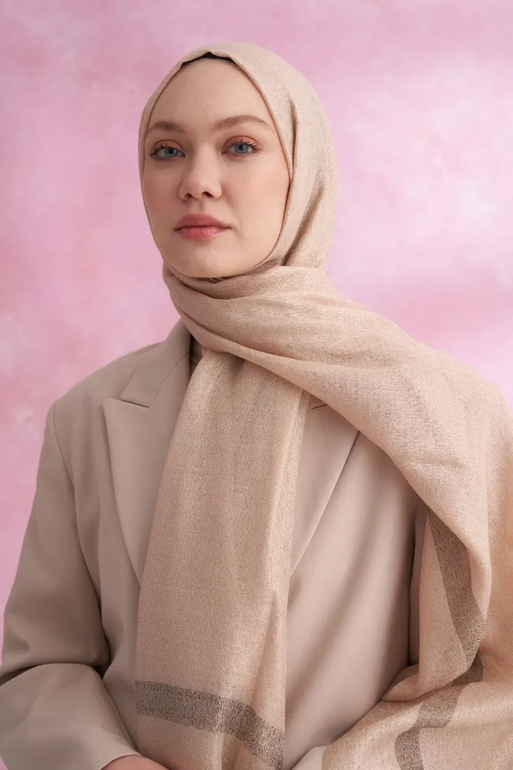 ARMANDA - 3320 İpekli Pearl Şal - Siyah Bej