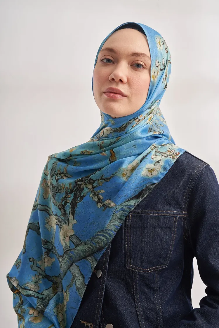 ARMANDA - 4464 Van Gogh Şal - Kot Mavisi