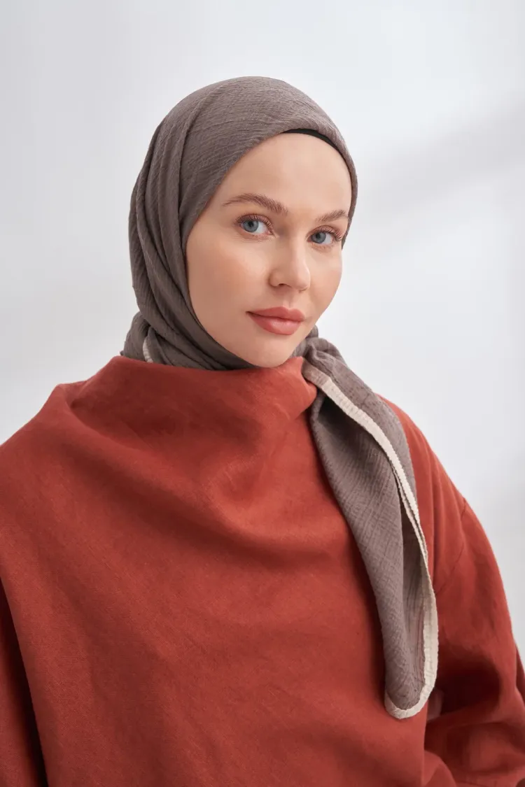 ARMANDA - 3353 Müslin Biyeli Eşarp - Duman