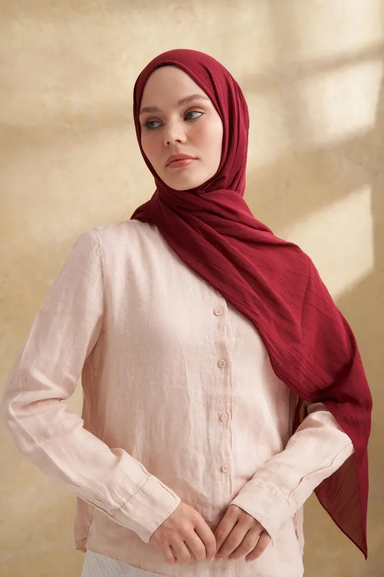 ARMANDA - 3009 Rustik Pamuksu Şal - Bordo