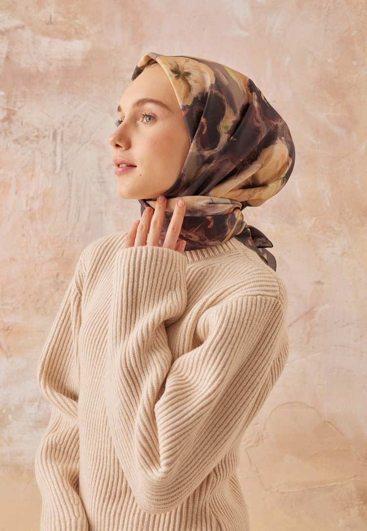 FRESH SCARFS - Roslyn Desen Pamuk İpek Eşarp - Toprak