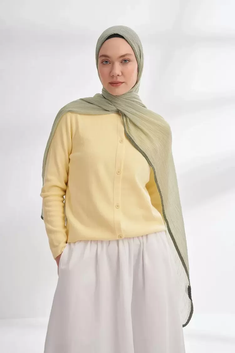 ARMANDA - 3352 Müslin Biyeli Şal - KETEN YEŞİLİ
