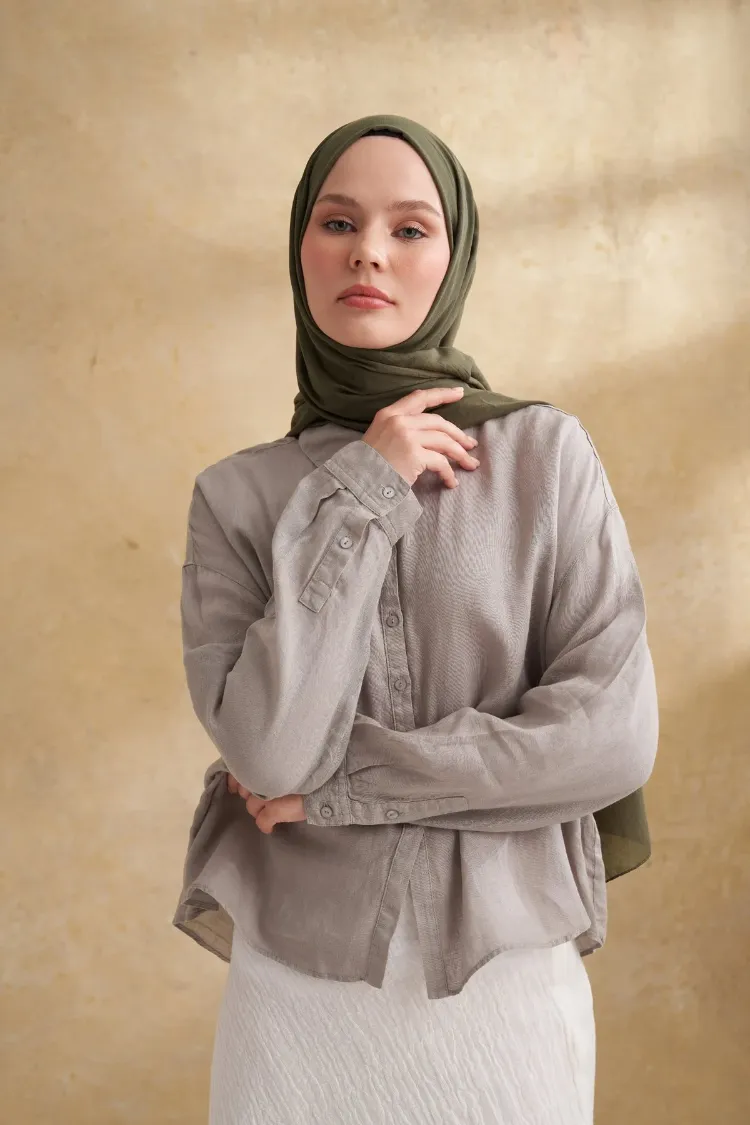 ARMANDA - 3009 Rustik Pamuksu Şal - Haki