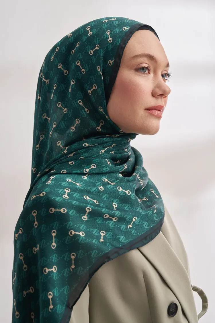ARMANDA - 3361 Monogram Desen Şal - Zümrüt