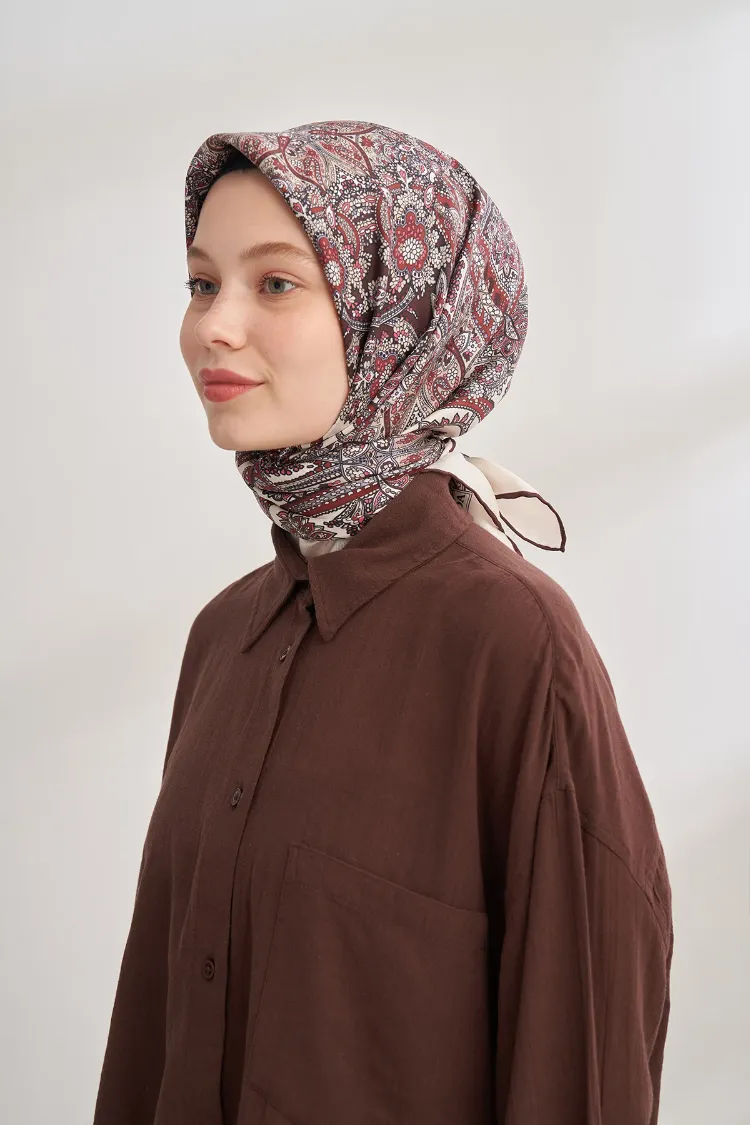 ARMANDA - 4352  Anesha Desen Twıll İpek Eşarp - Bordo