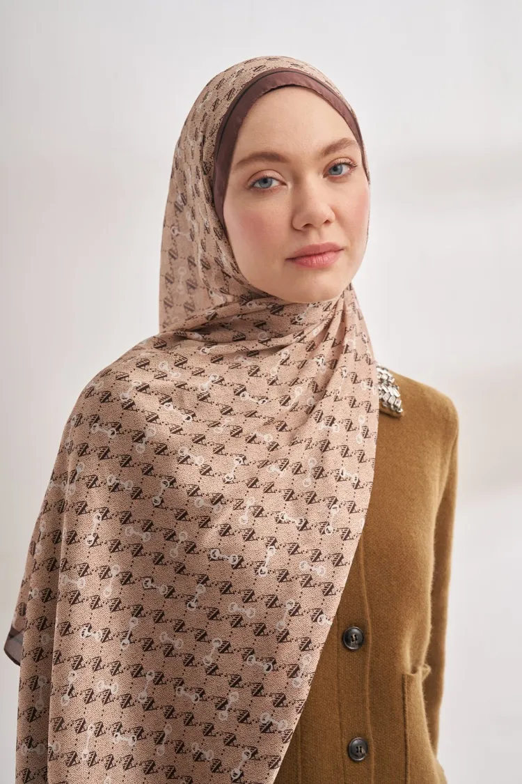ARMANDA - 3361 Monogram Desen Şal - Bej - Kahve