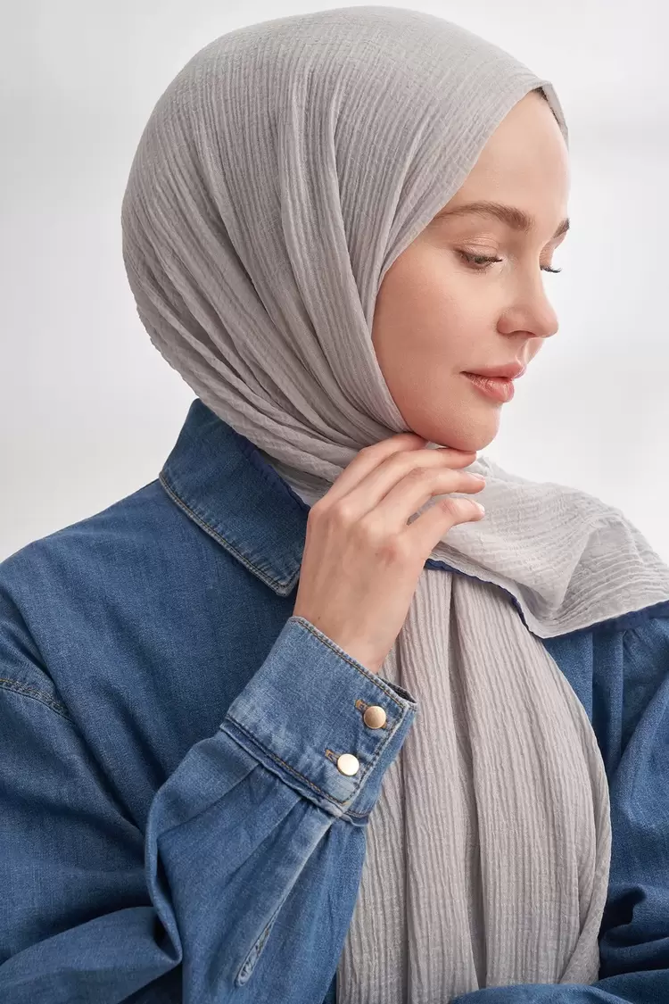 ARMANDA - 3352 Müslin Biyeli Şal - Gümüş