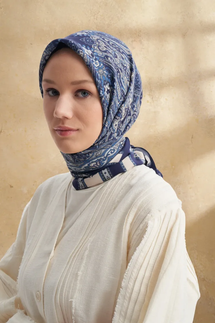 ARMANDA - 3152 Jardın Desen Eşarp - Lacivert