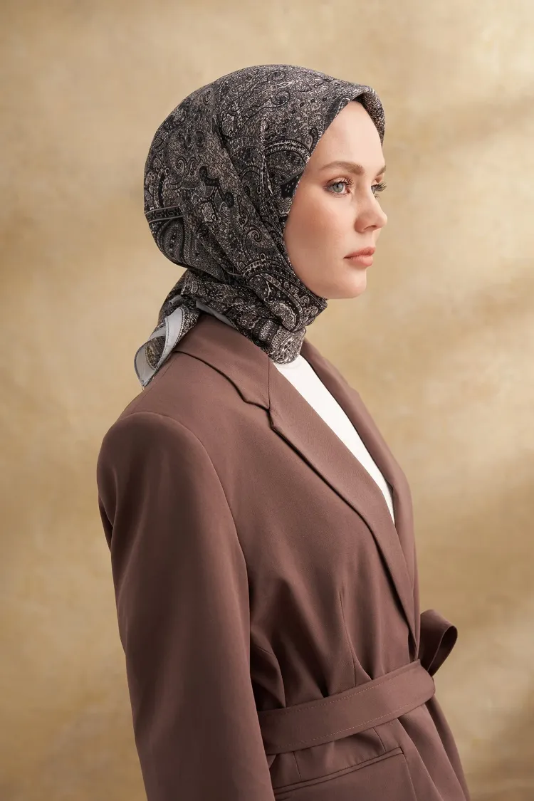 ARMANDA - 3155 Vintage Desen Eşarp - Gümüş