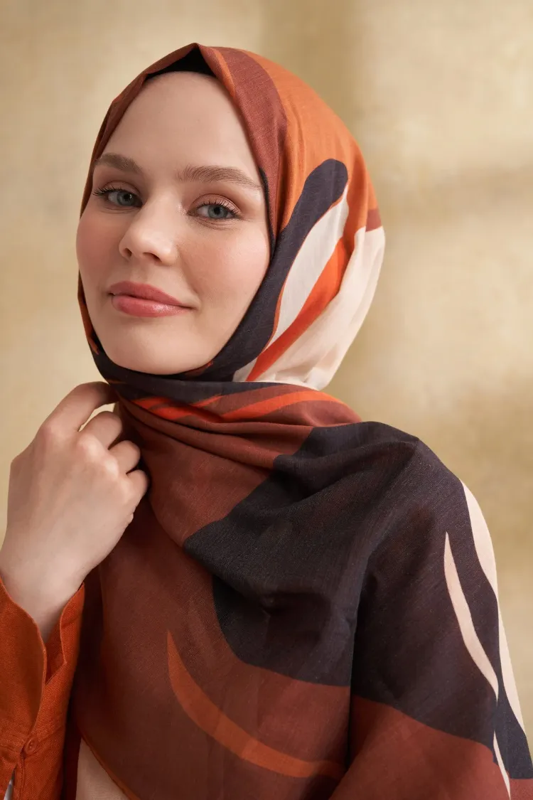 ARMANDA- 3383 İpek Pamuk Sarah Desen Şal - Bej Kahve
