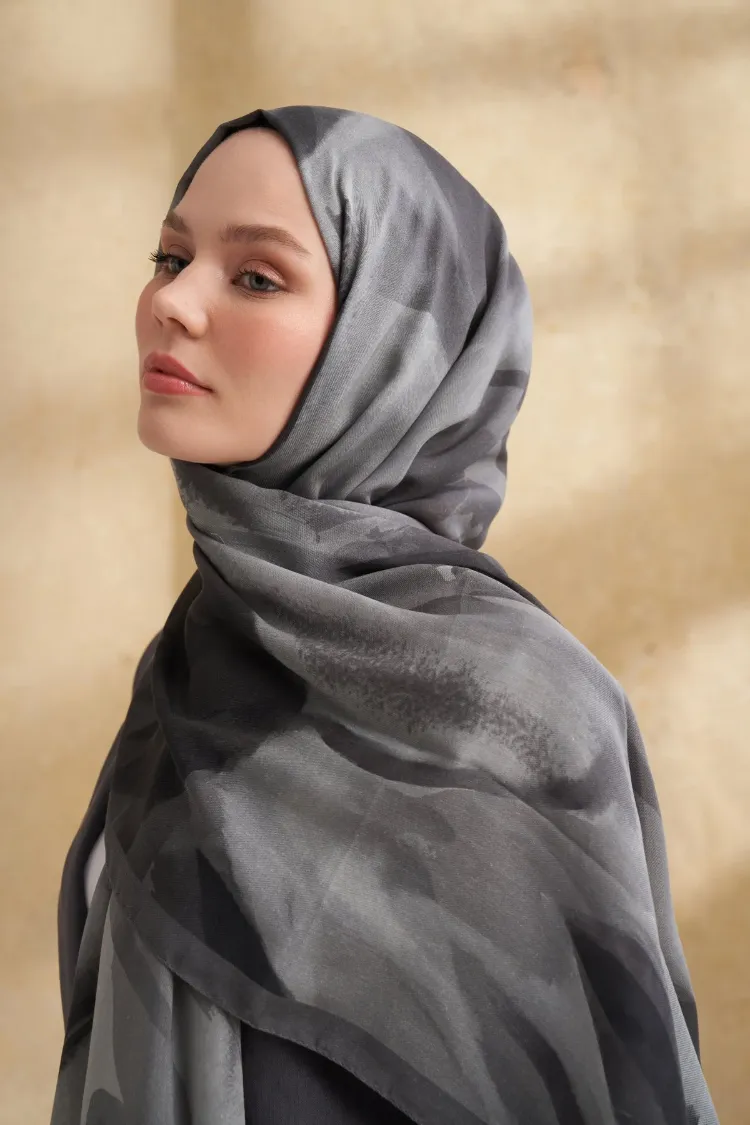 ARMANDA- 3381 İpek Modal Darcy Desen Şal - Füme