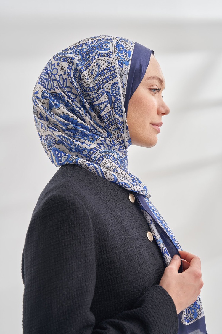 ARMANDA - 6035 Pashmina Desen Şal - Lacivert Saks