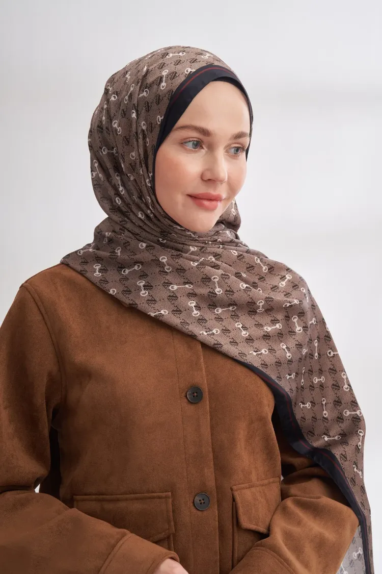 ARMANDA - 3361 Monogram Desen Şal - Koyu Vizon