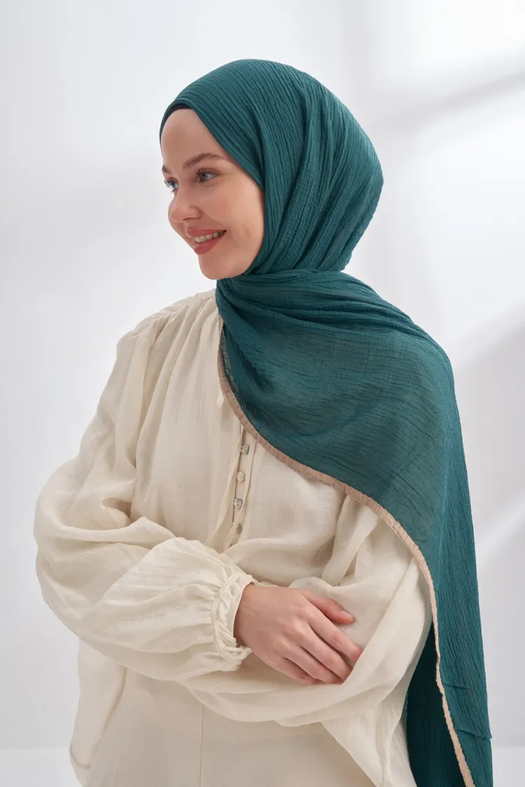 ARMANDA - 3352 Müslin Biyeli Şal - Zümrüt