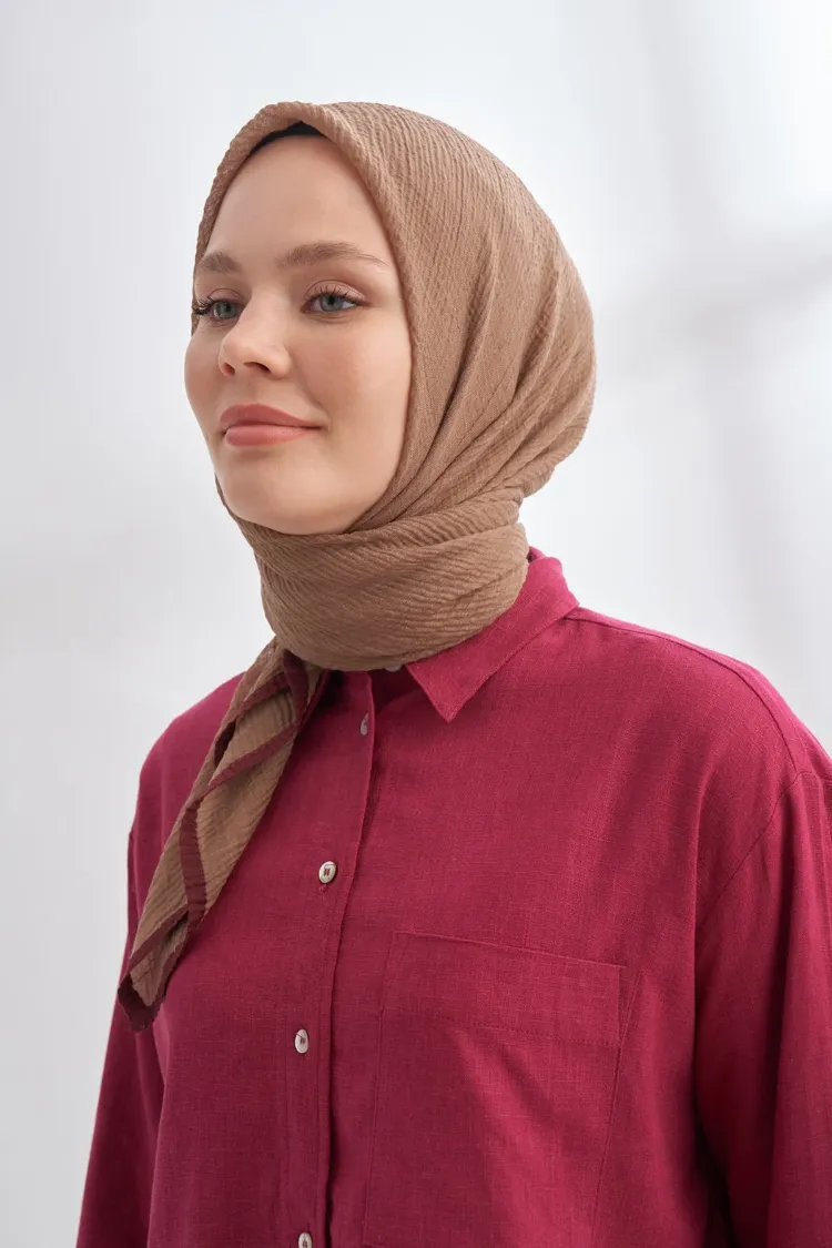 ARMANDA - 3353 Müslin Biyeli Eşarp - Vizon
