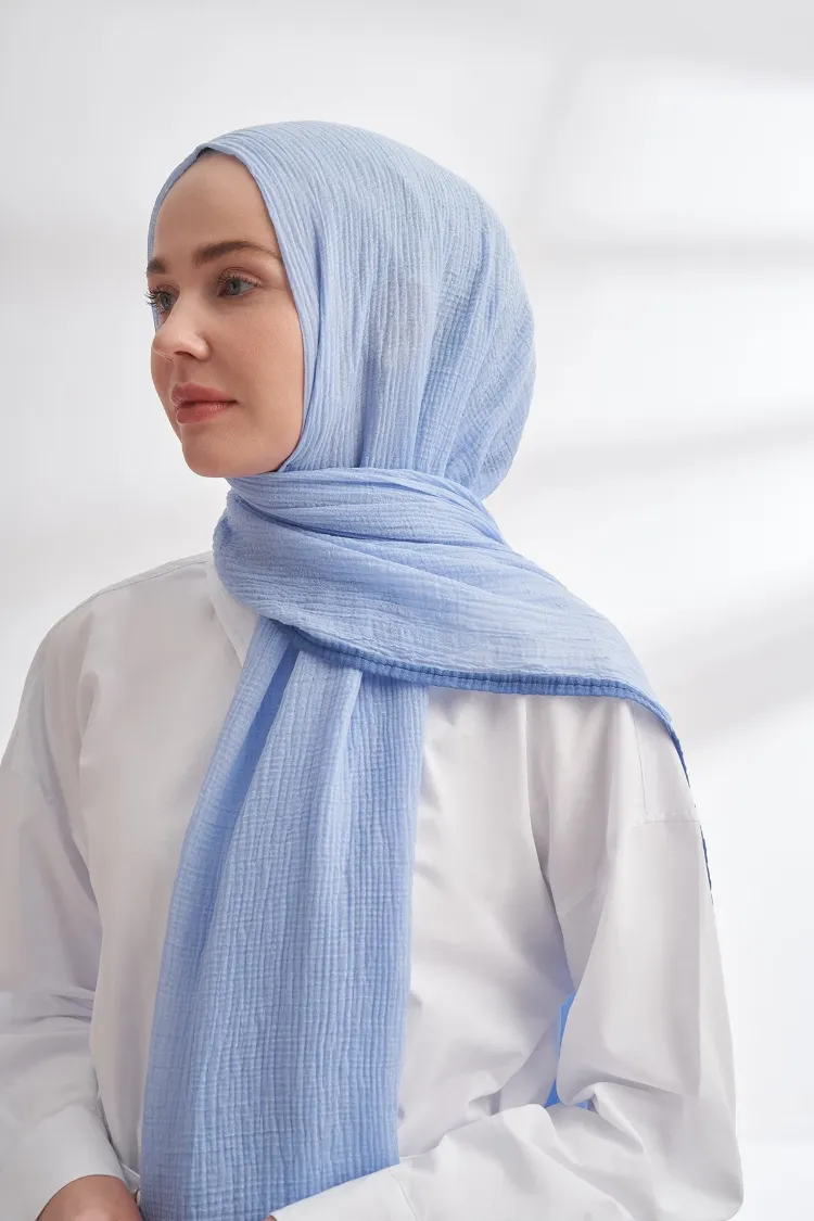 ARMANDA - 3352 Müslin Biyeli Şal - Bebe Mavisi