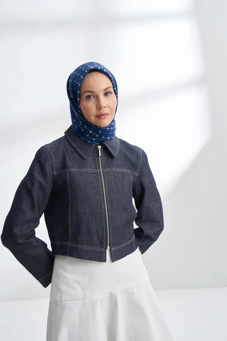 ARMANDA- 4306 Orbıs Desen Twıll İpek Eşarp - Lacivert