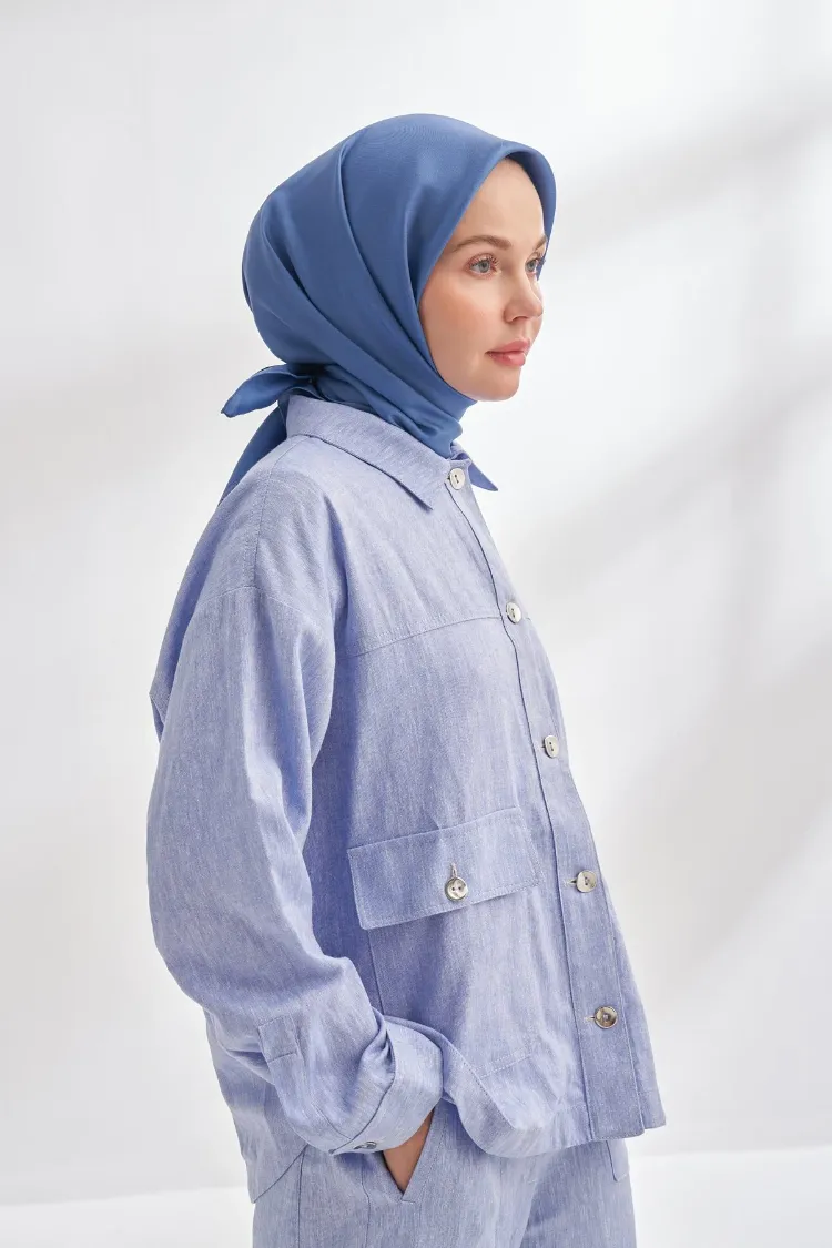 ARMANDA - 4400 Premium Twill İpek Eşarp - Koyu Kot Mavisi
