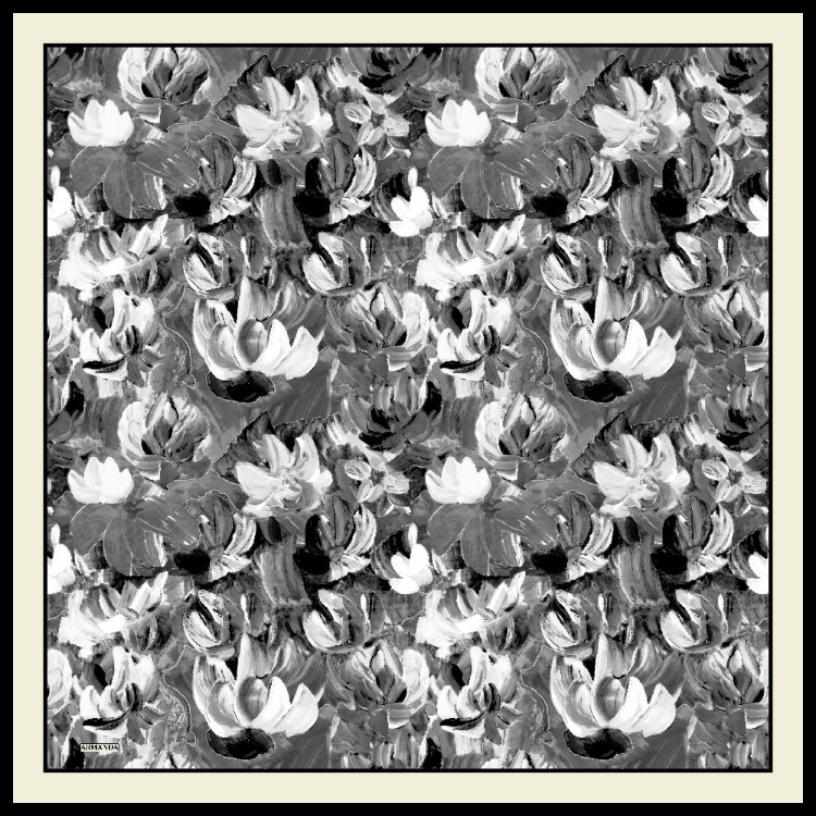 ARMANDA - 4359 Abstract Bloom Desen Twill İpek Eşarp - Füme