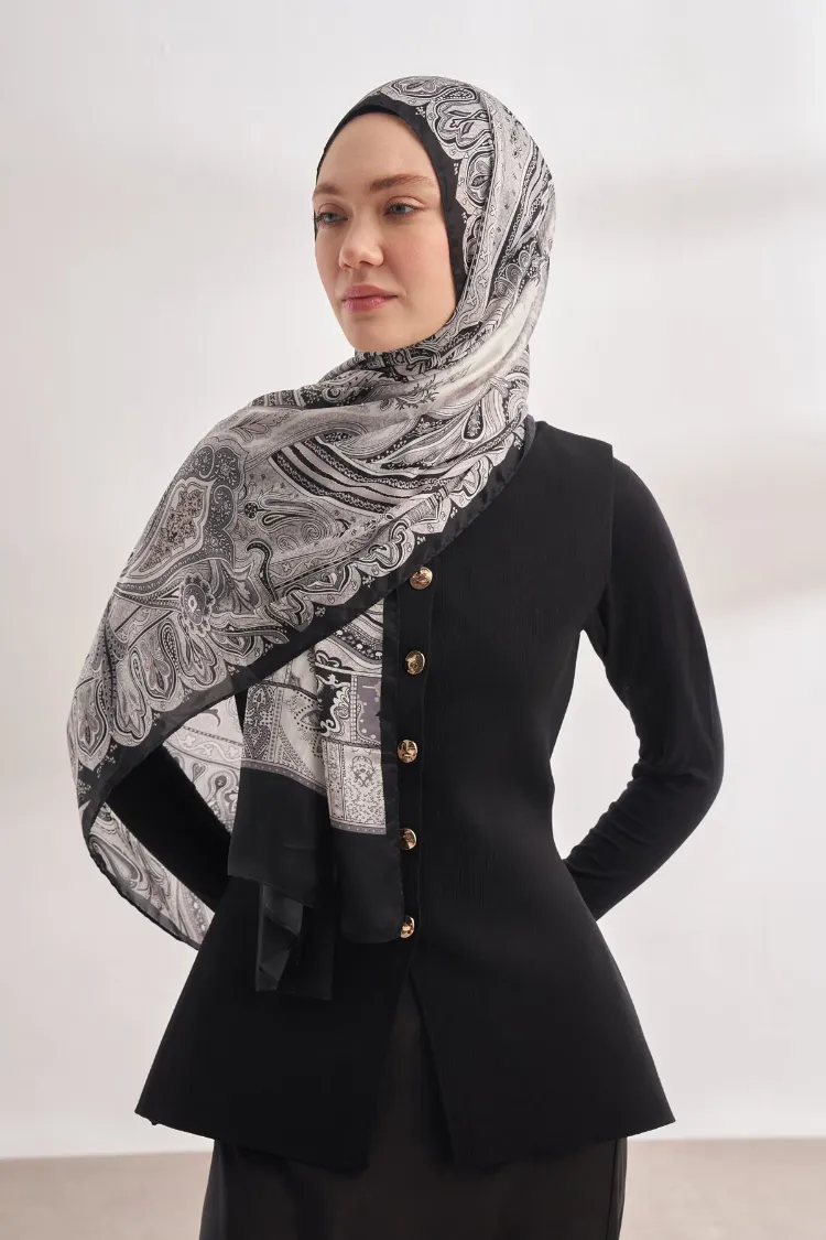 ARMANDA - 4456 Mystic Desen Şal - Siyah Gri