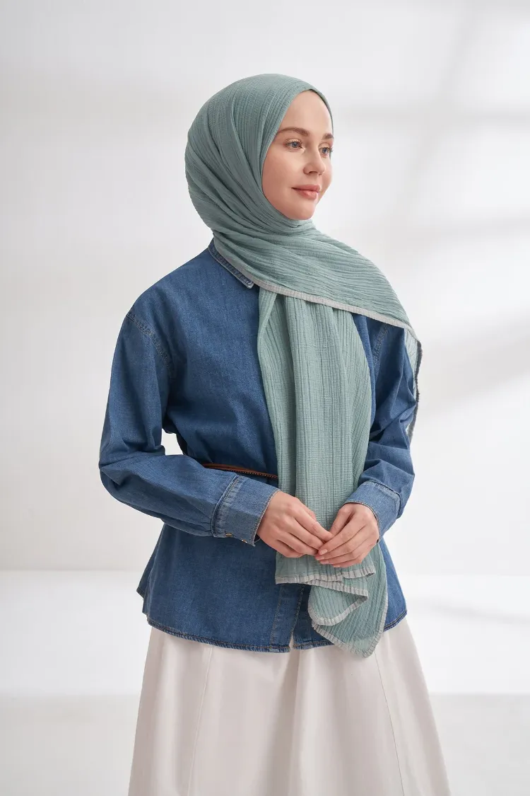 ARMANDA -  3352  Müslin Biyeli Şal - Mint Yeşili