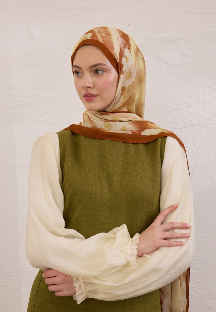 FRESH SCARFS - Soft Daisy Desen Rami Şal - Kiremit